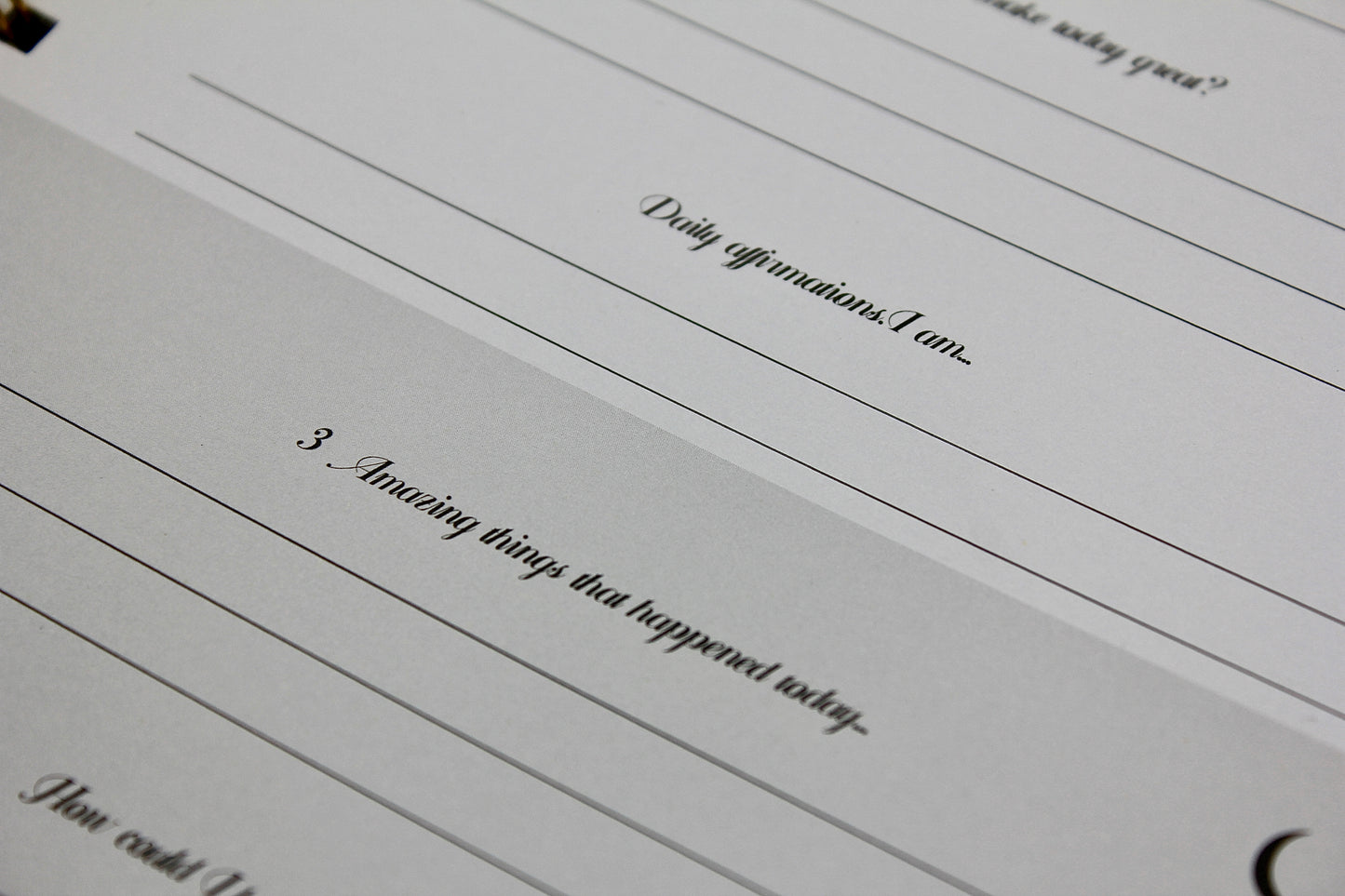 Nærbillede af indhold i Gratitude Journal - hjælper mænd med refleksion, målsætning og selvudvikling.