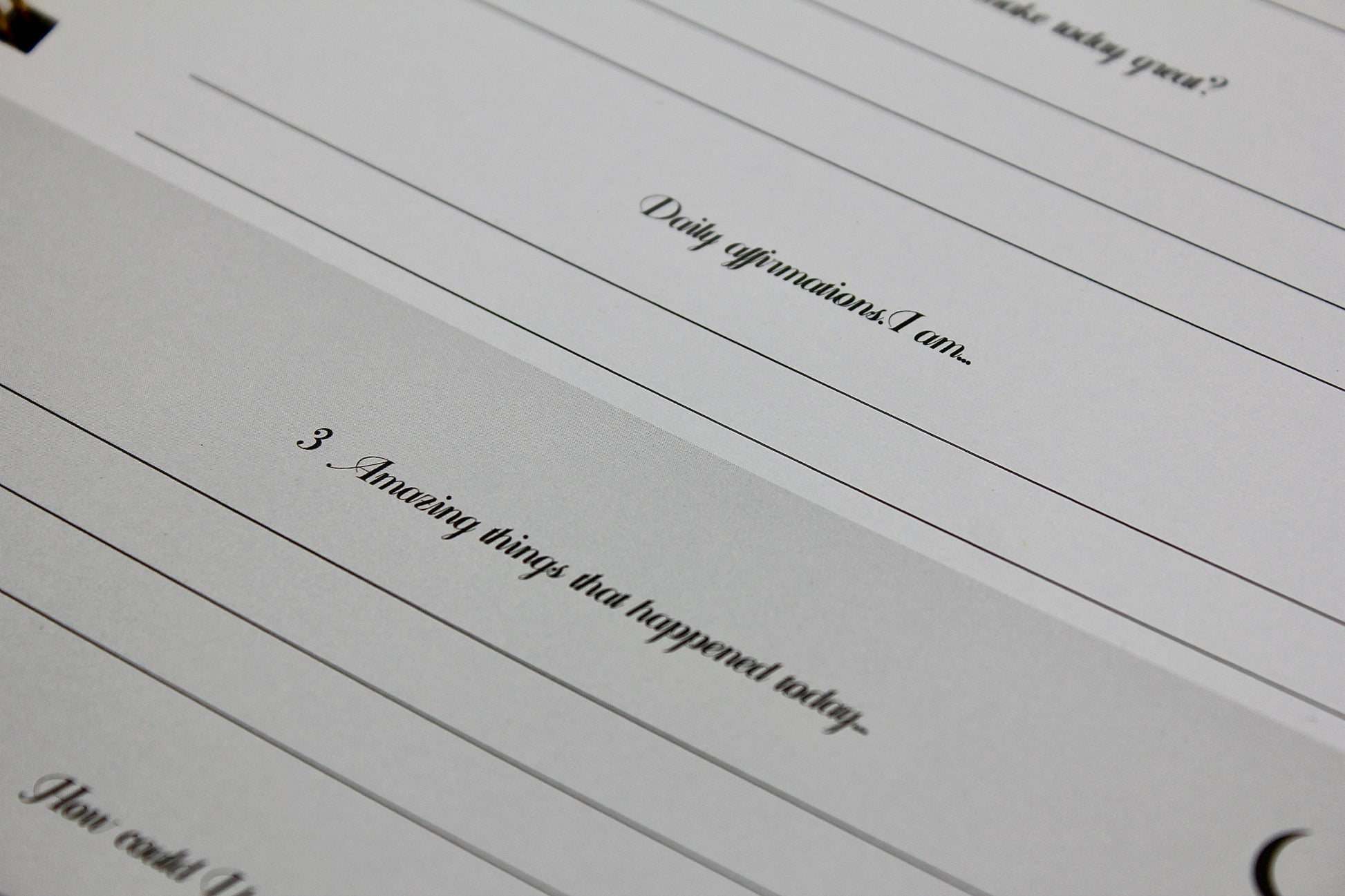 Nærbillede af indhold i Gratitude Journal - hjælper mænd med refleksion, målsætning og selvudvikling.