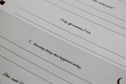 Nærbillede af indhold i Gratitude Journal - hjælper mænd med refleksion, målsætning og selvudvikling.