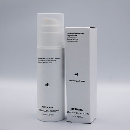 Derman’s ansigtscreme til sensitiv hud med æske - beroligende og vegansk hudpleje målrettet mænd.