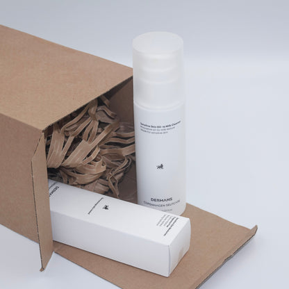 Dermans signature sensitive skin- designet  til sensitiv hud, leveret i bæredygtig emballage - skånsom hudpleje for mænd.